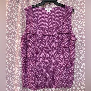 (S72) Liz Claiborne 3X Scoop Neck Pink & White Ruffled Sleeveless Top